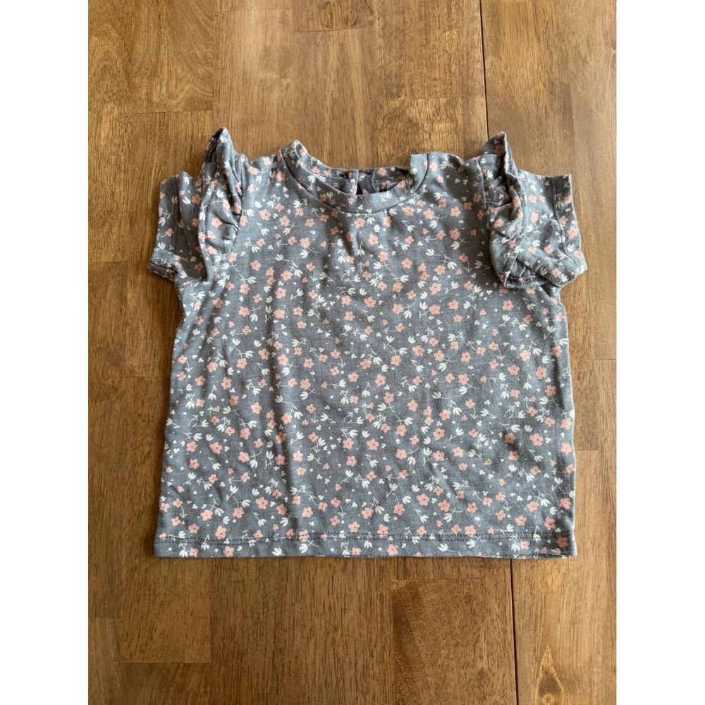 Jessica Simpson Baby Girl Gray Pink Floral Flutter Sleeve Top 18M